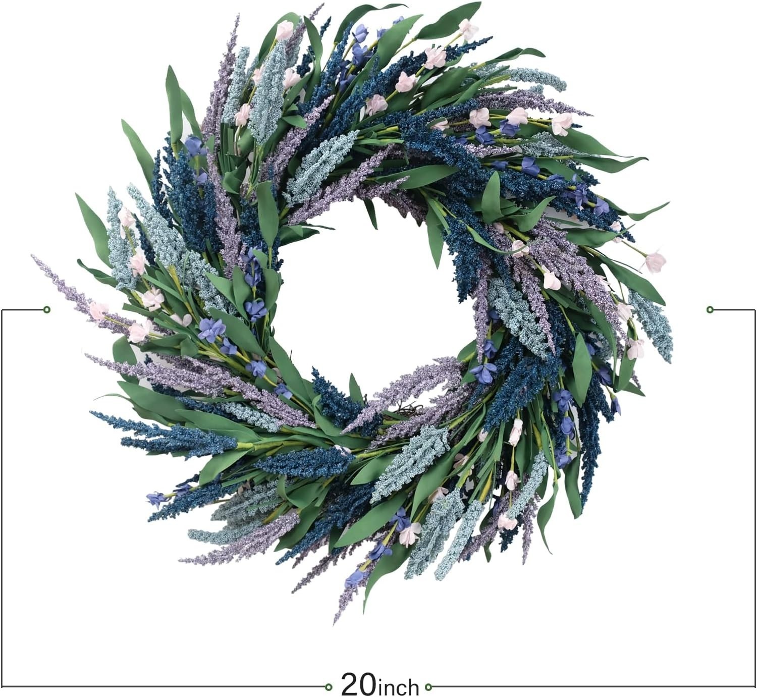 Durable 20-Inch Lavender & Green Leaf Wreath – All-Season Door & Wall Decor