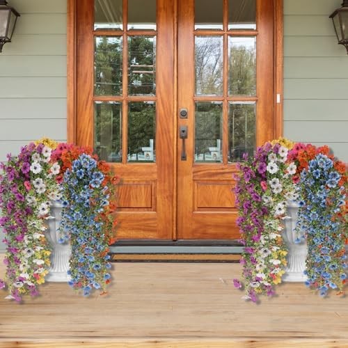 Artificial Hanging Flowers UV Resistant Outdoor Fake Flowers Hanging Basket