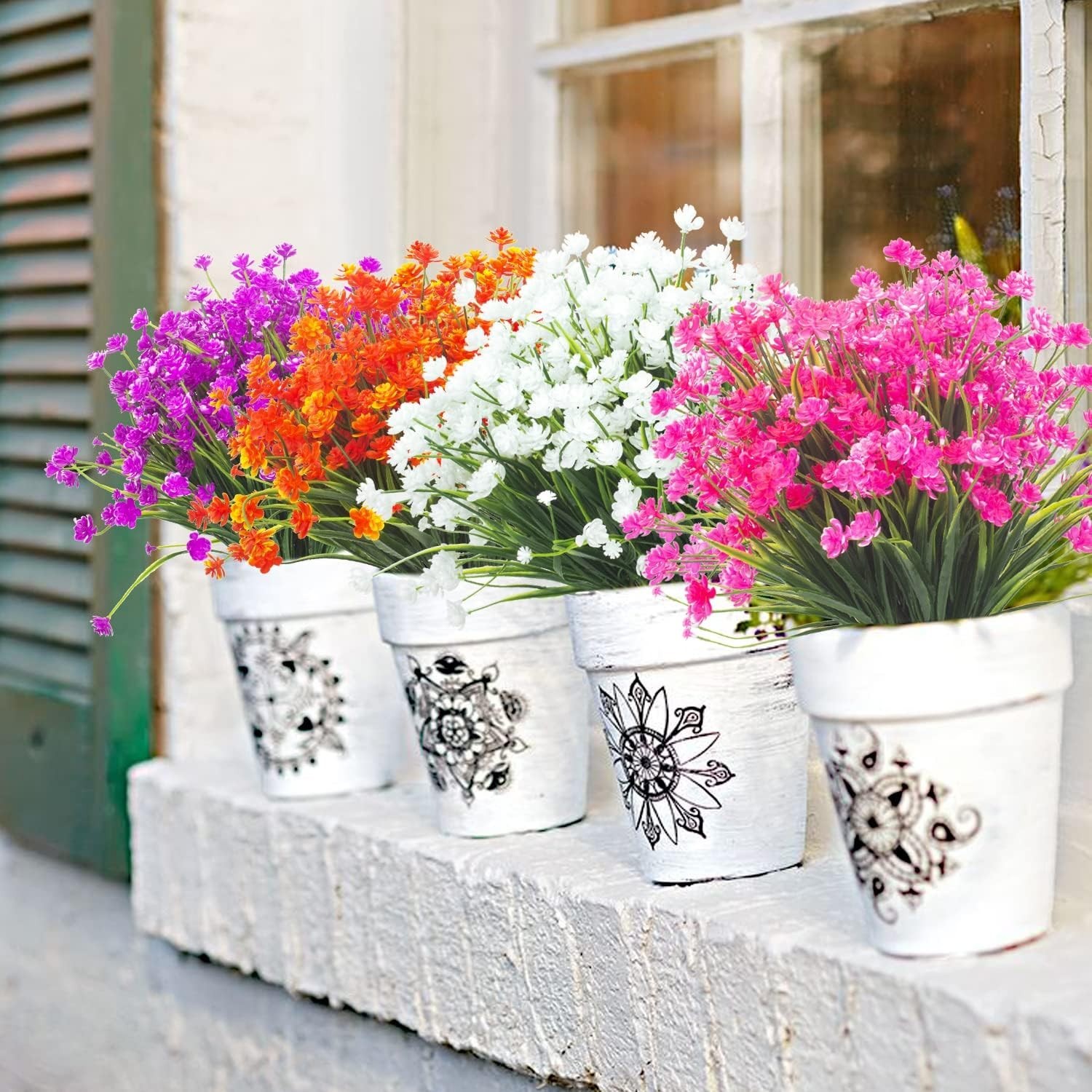 Artificial Flowers Outdoor 10 Bundles Pink UV Resistant Fake Plants Indoor Ga…
