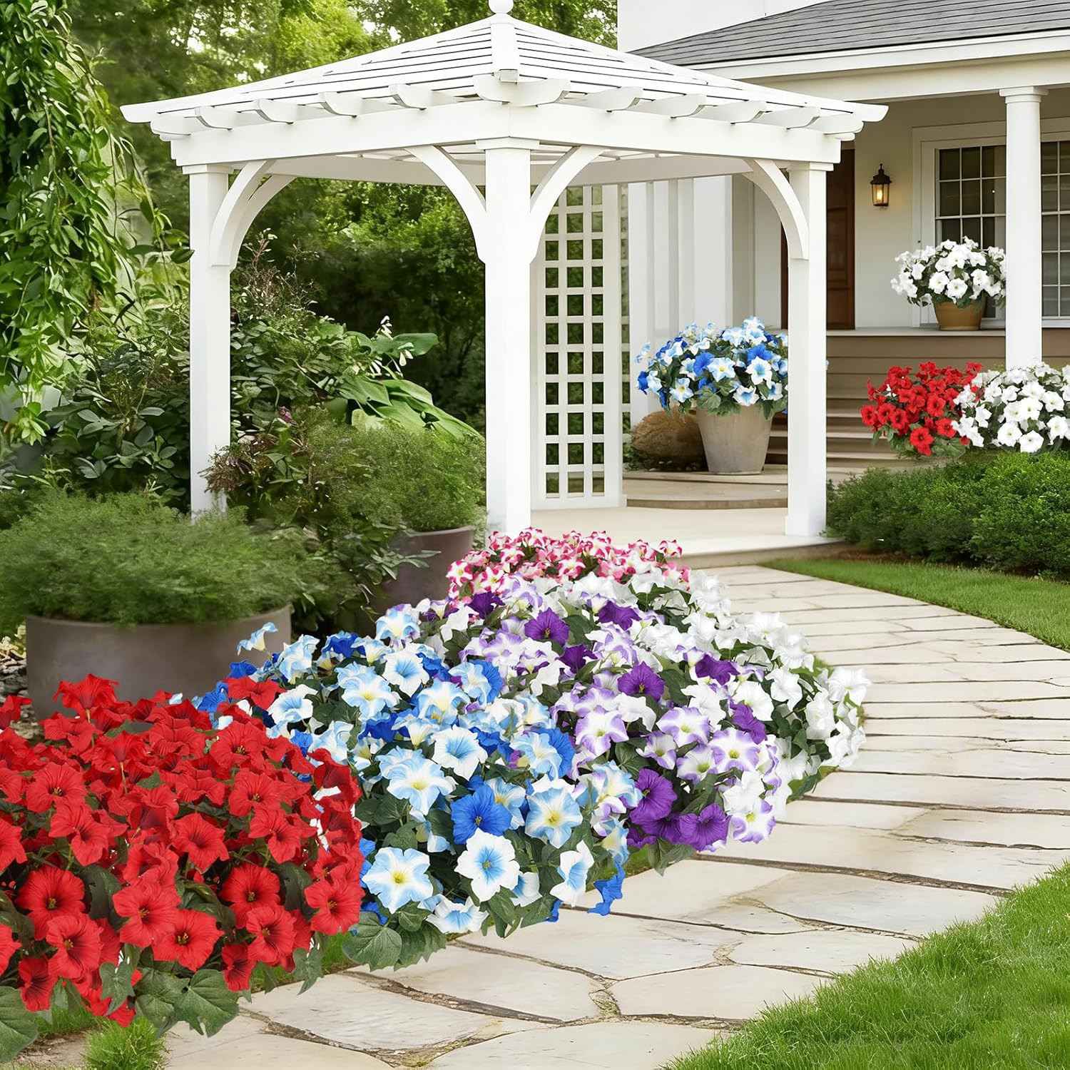 Artificial Flowers for Outdoors, Faux Petunias Spring Summer Decoration, Fake Fl