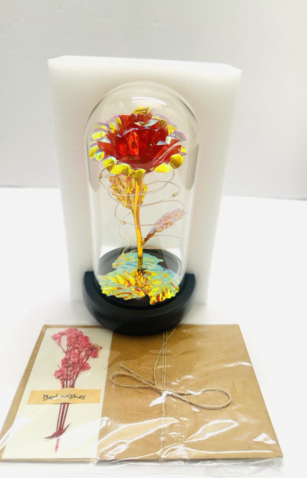 Forever Light up Rose in Glass Dome, Enchanted Rose with LED Lamp With Gift Card