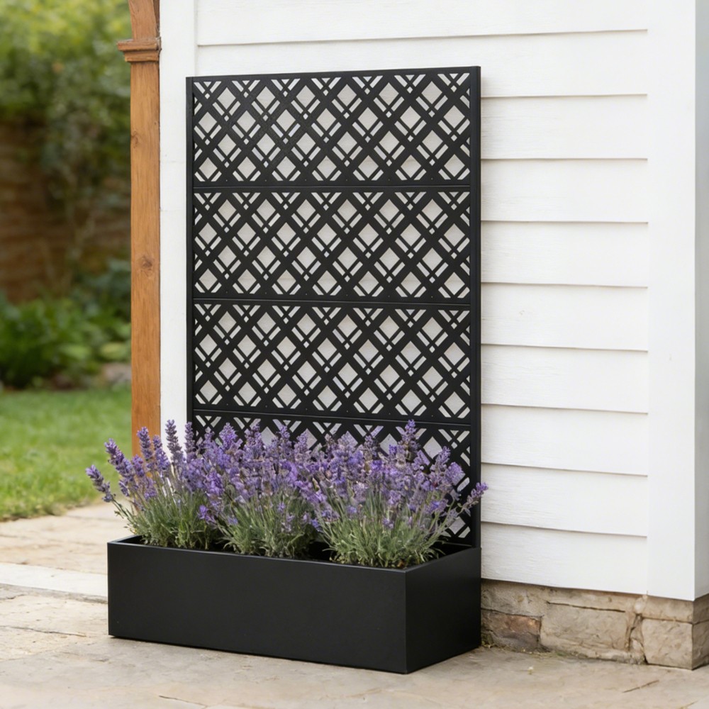 Metal Raised Garden Bed With Trellis, Black Planter Box For Backyard Patio