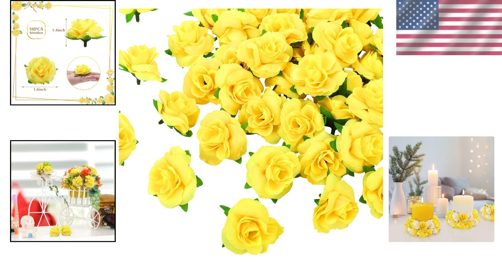 Lightweight 50pcs Mini Yellow Silk Roses – Ideal for Events and Home Styling