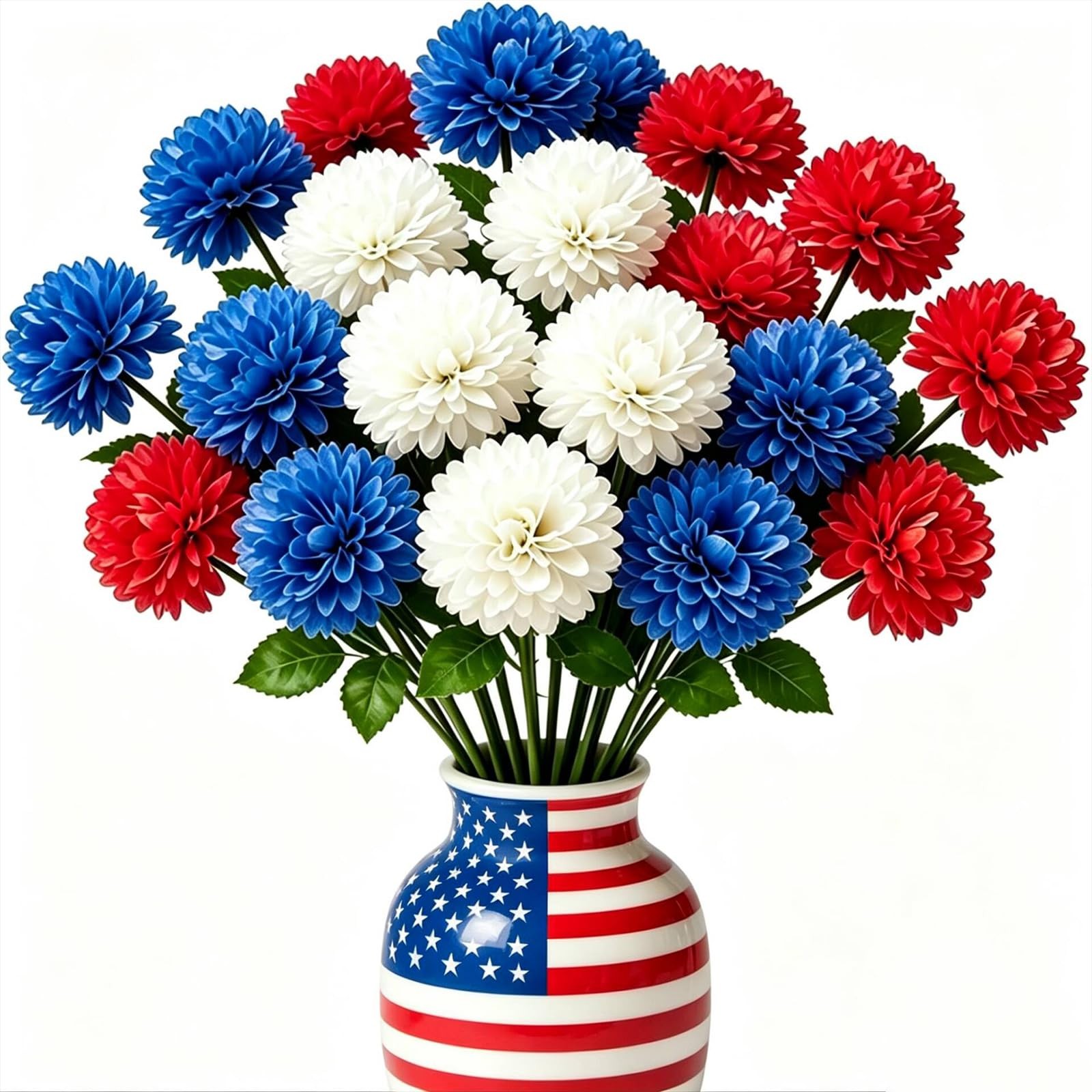 12pcs 4th of July Flowers 250th Anniversary Artificial Chrysanthemum Silk Hyd…