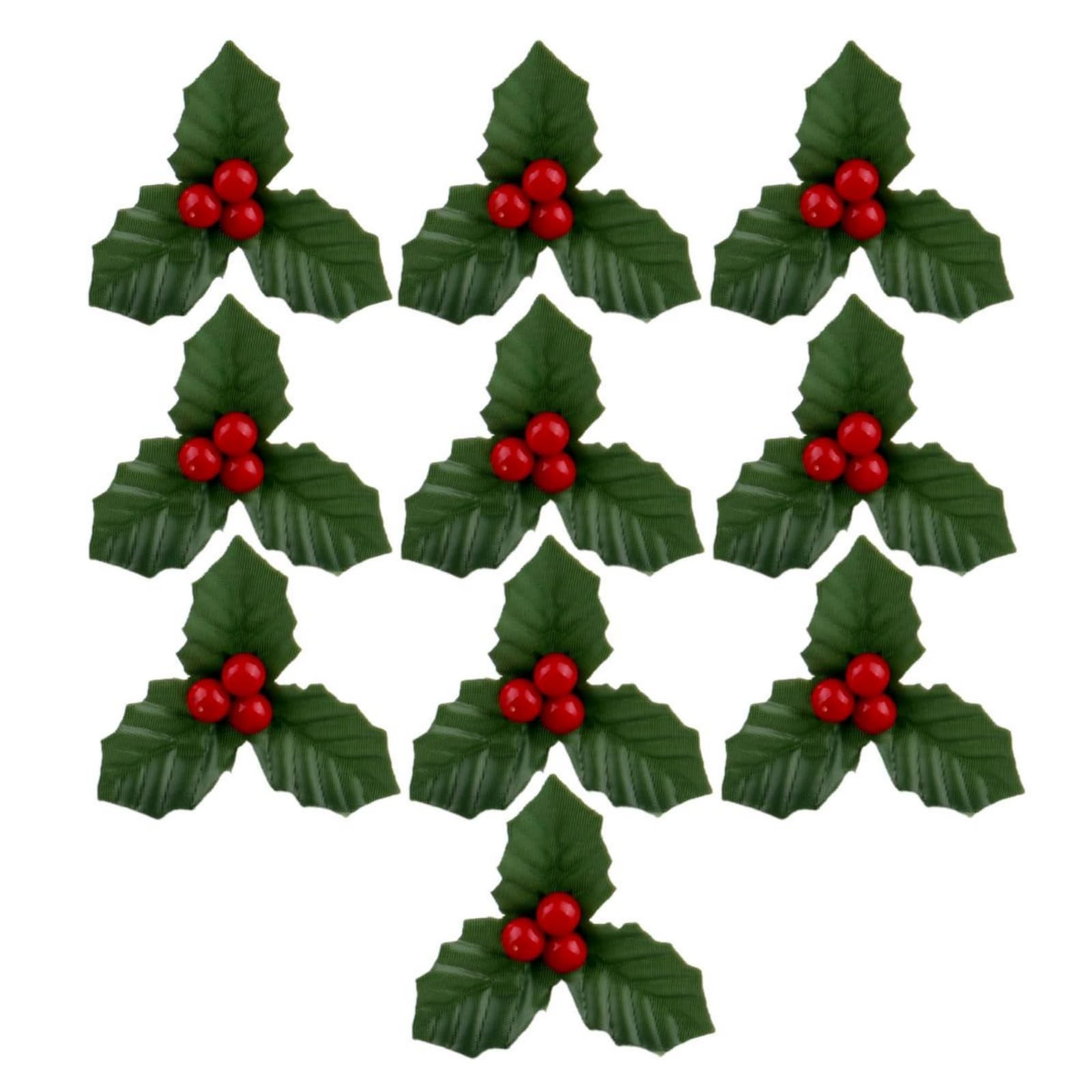 10Pcs Christmas Holly Berries Faux Flowers with Leaves Xmas Picks Wreath Bran…