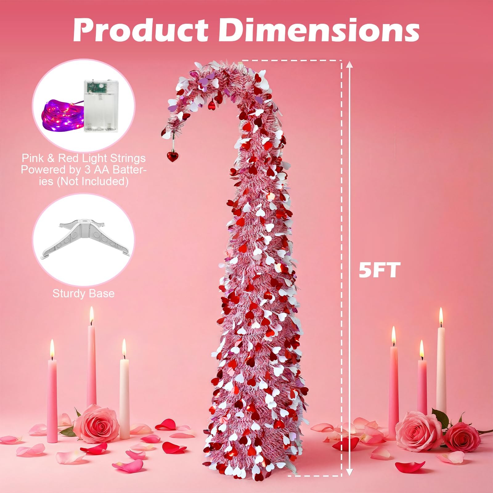 5 Ft Valentines Day Tree,Valentines Day Decorations,Pink Heart Tree with Ligh…