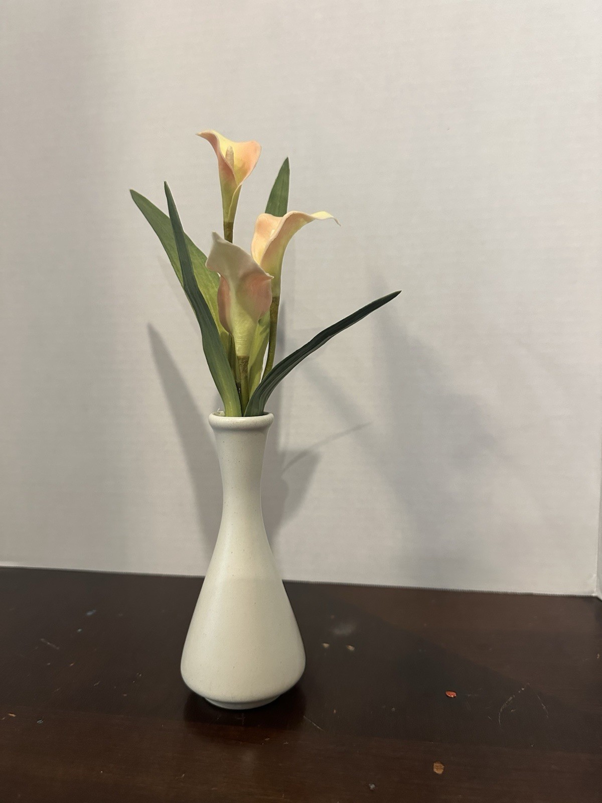 Artificial Calla Lily Arrangement, Ceramic Vase, White Green Pink