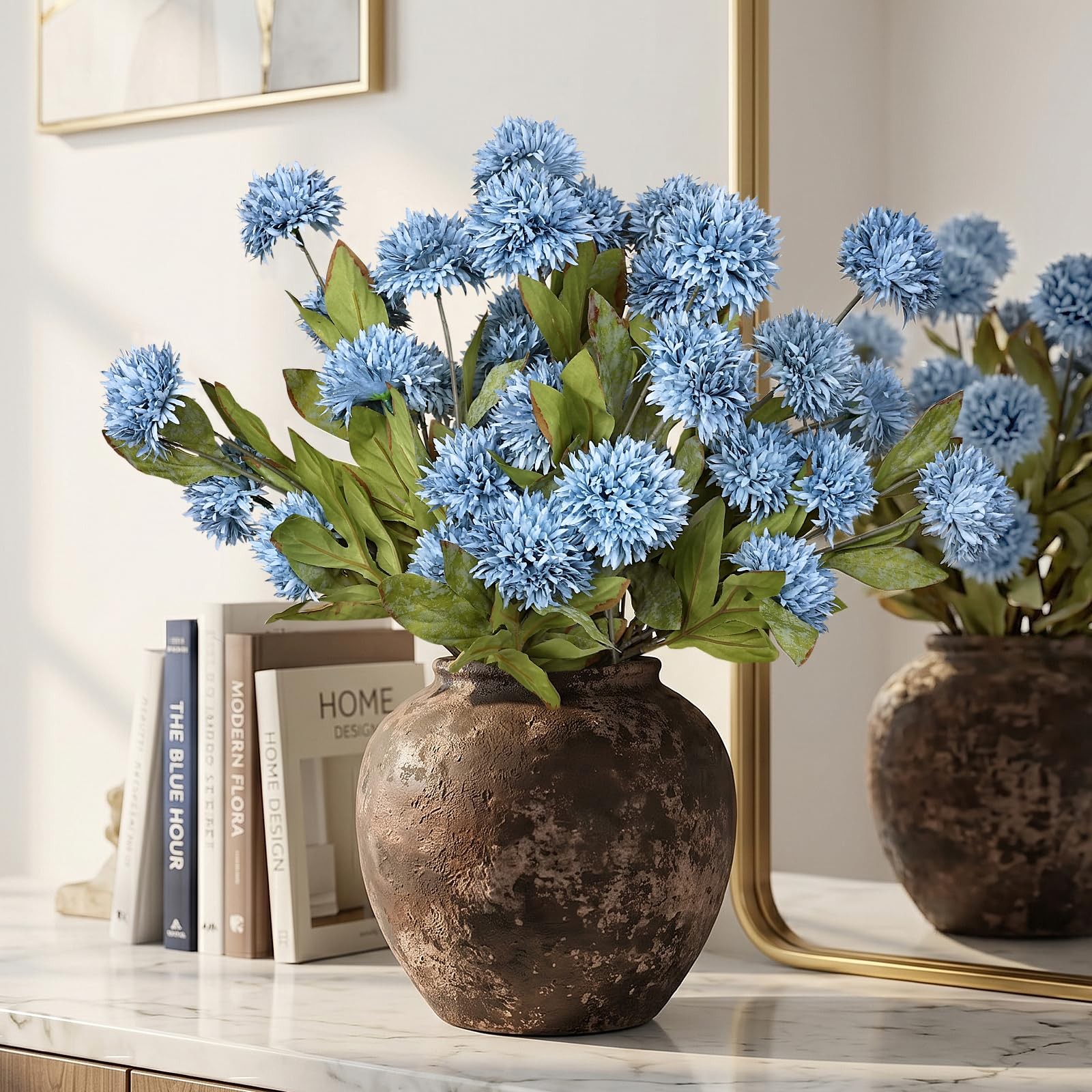 Dusty Blue Silk Pompon Mums Artificial Chrysanthemum Faux Flowers 27 PCS