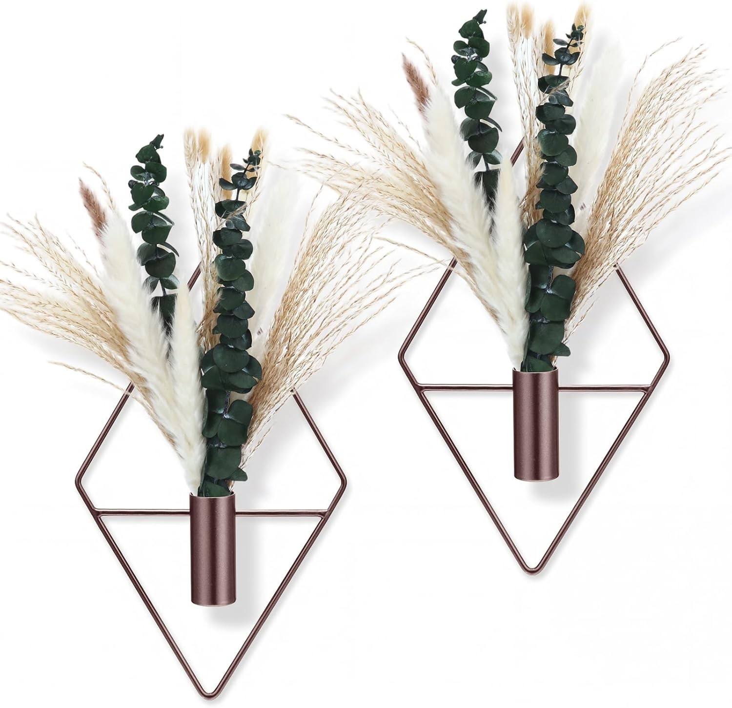 4 Pcs Metal Wall Hanging Planters with Fake Plants Eucalyptus Pampas Grass In…
