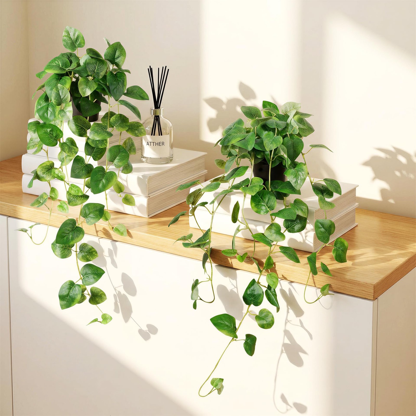 Fake Pothos Hanging Plant – Set of 2 Artificial Plants Indoor with Pots, Silk…