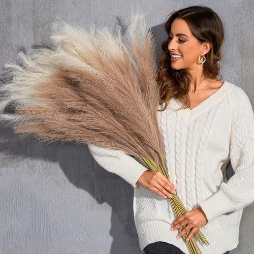 Faux Pampas Grass Tall, 9 PCS 43”/ 110 cm Large Fluffy Pampas Natural Beige