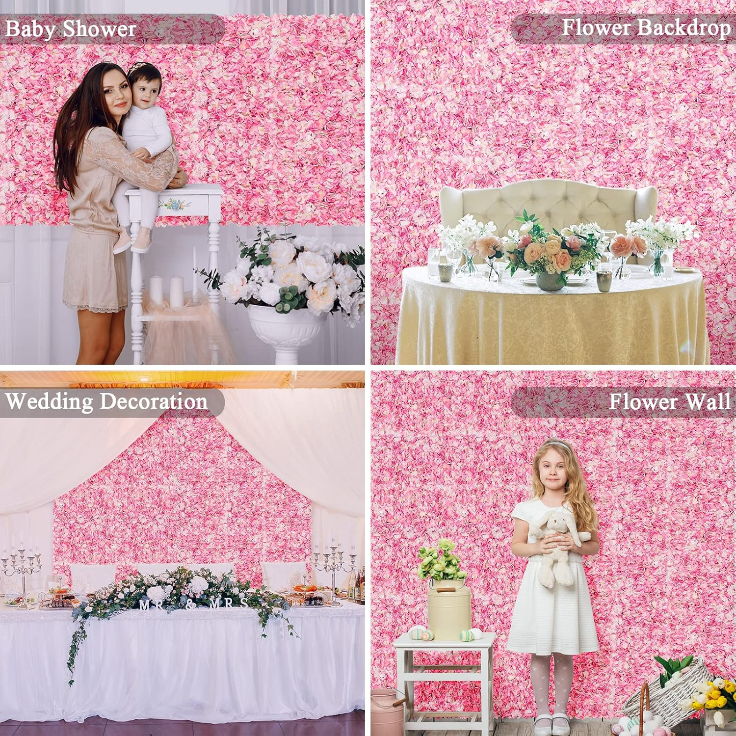 Flower Wall Panel Set, U’Artliens Artificial Wall Flower Backdrop 24X16 Inch 3D