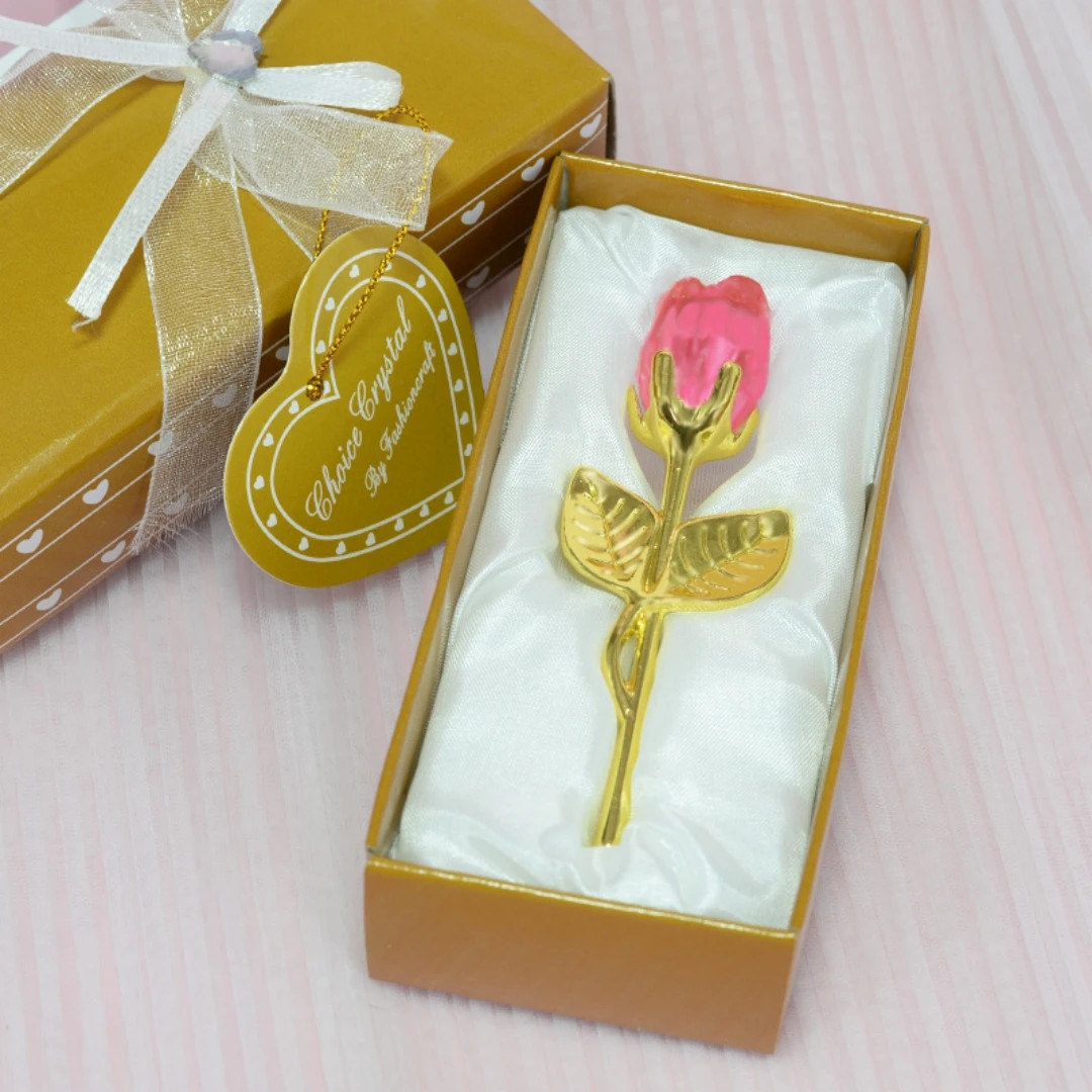 Mini Crystal Glass Rose Flower with Gift Box Aesthetic Artificial Rose Ornament