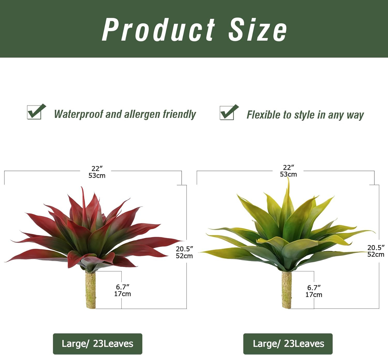 Large UV Resistant Artificial Agave Plants – 2 Pack Red 22″ Indoor/Outdoor Decor