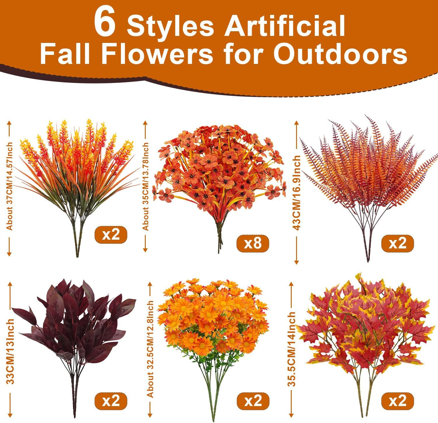18 Bundles UV Resistant Artificial Fall Flowers for Indoor & Outdoor Decor