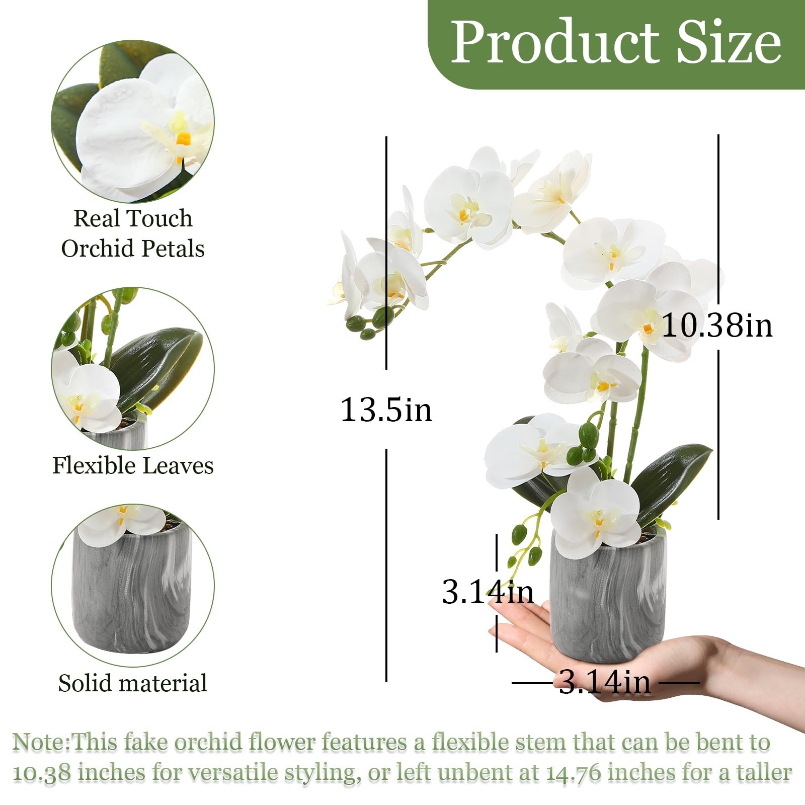 Artificial White Fake Orchids Flowers in Pot Bendable Faux Orchid Centerpiece