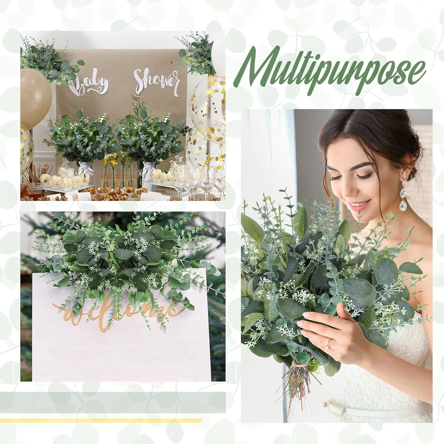 300 Pcs Eucalyptus Leaves Stems – Artificial Greenery for Weddings & Decor