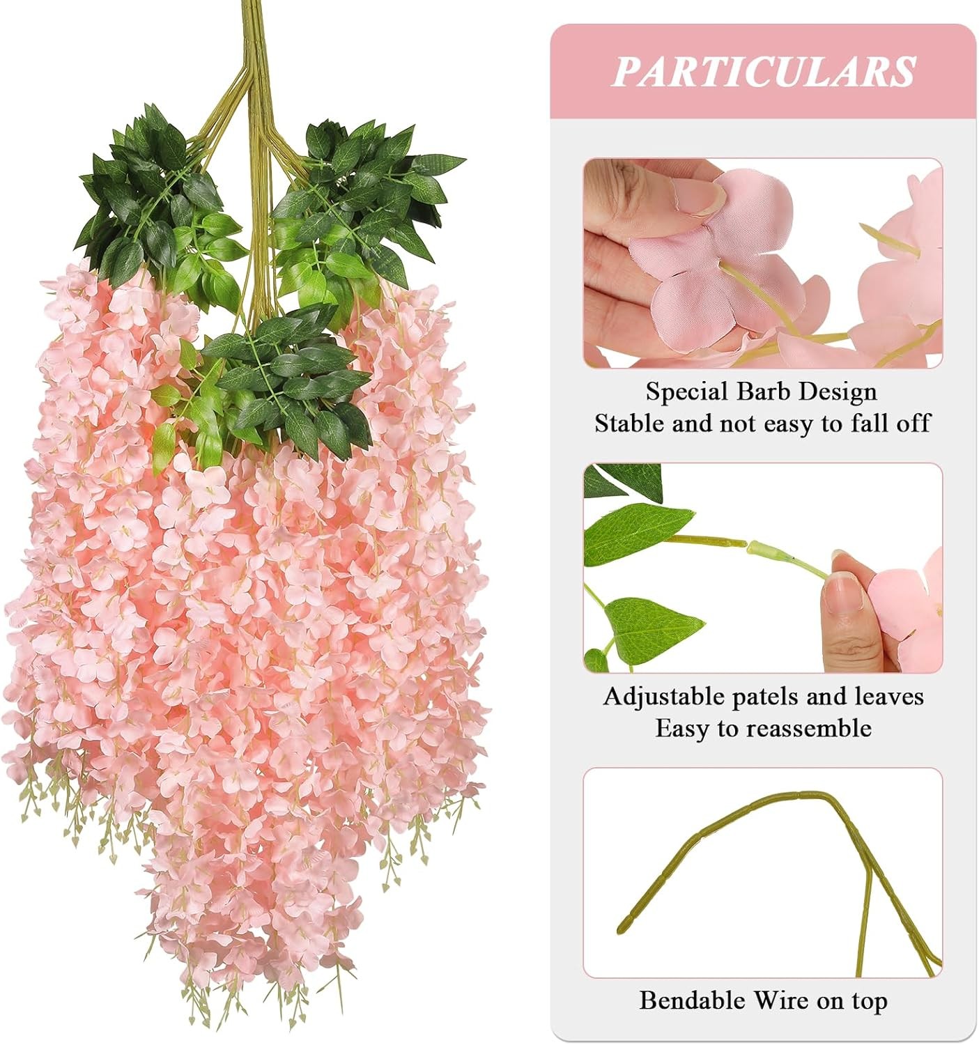 Wisteria Hanging Flowers 24 Pack Artificial Garland Silk Vines