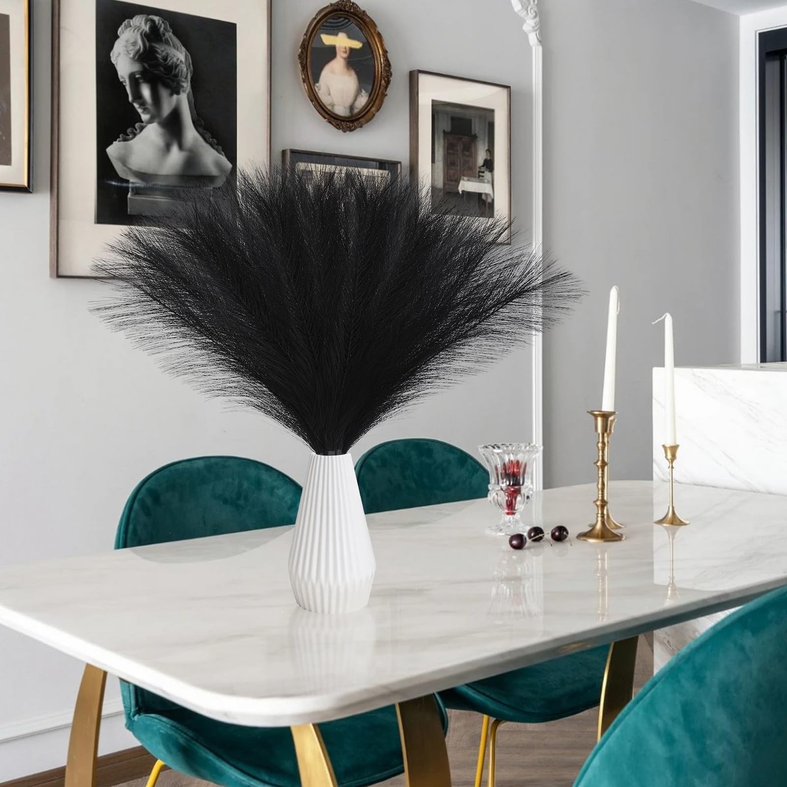 Faux Pampas Grass Decor 17.7 Inch 6pcs, Artificial Pampas Grass Fluffy Home D…