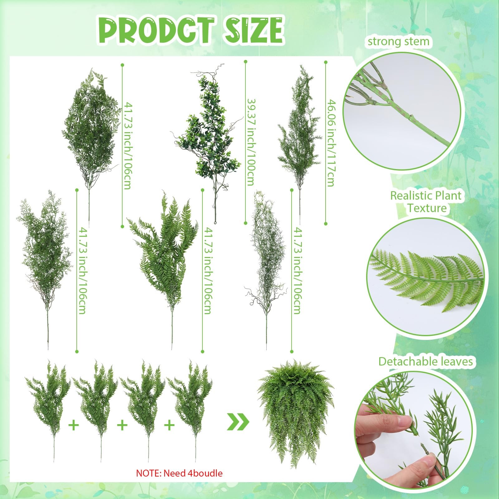 6 PCS Artificial Hanging Plants Fake Greenery Eucalyptus Leaves 41.73 Inch