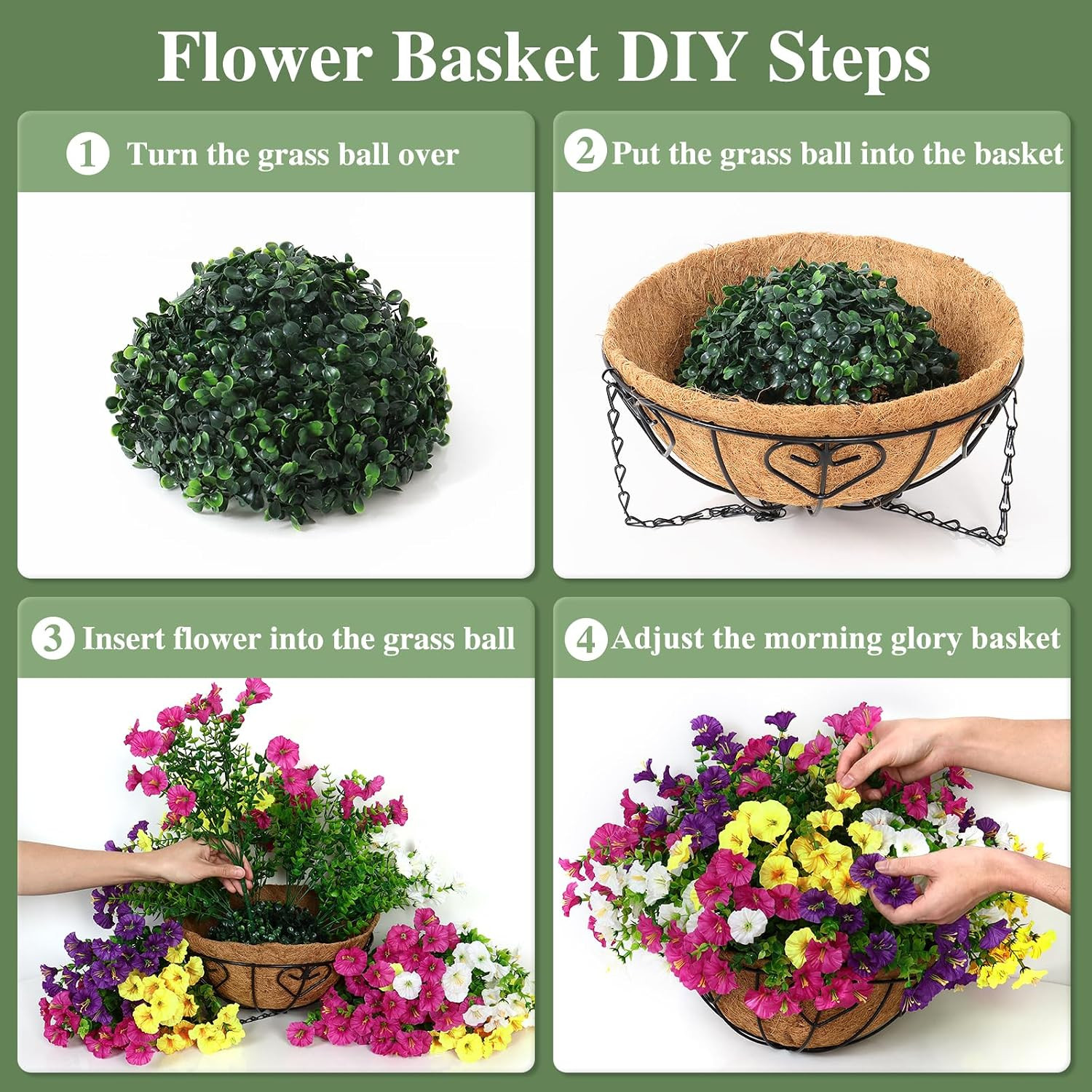 Faux Silk Morning Glory Hanging Flower Baskets – 2 Set for Indoor/Outdoor Decor