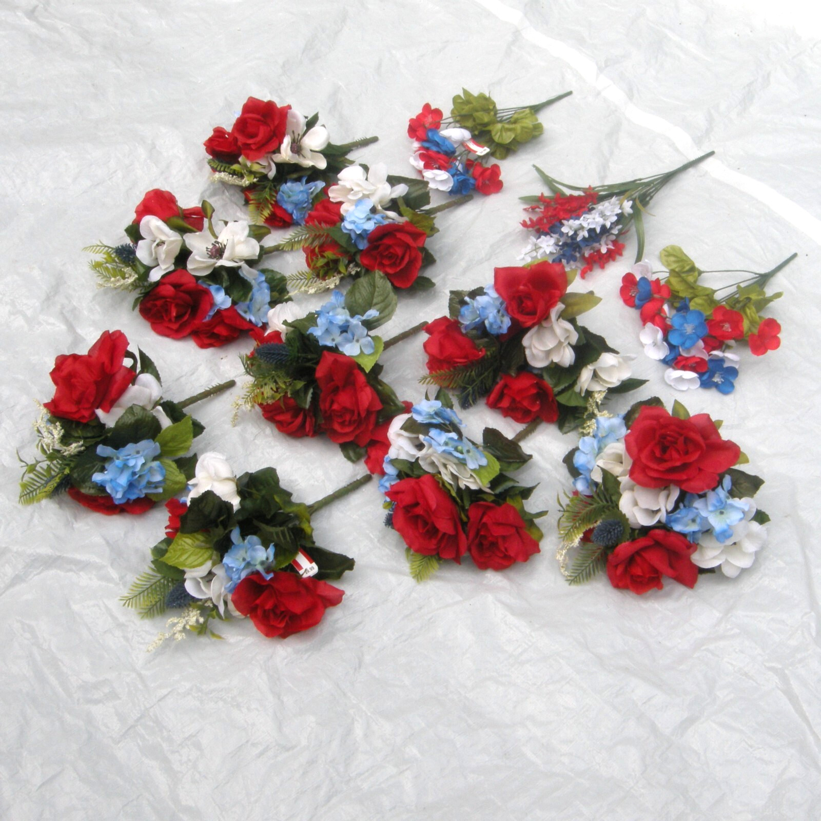 Silk Flower Lot of 12 Bushes 12″ Patriotic Red White Blue Florist Quality