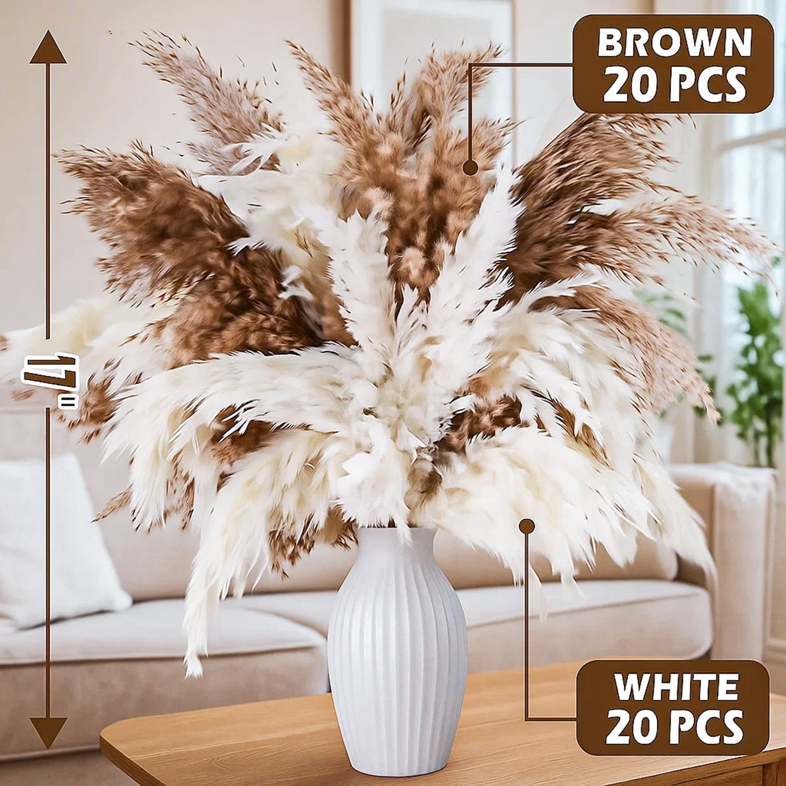 40 PCS Tall Pampas Grass for Floor Vase â€“ 17″ Natural Fluffy Dried Pampas