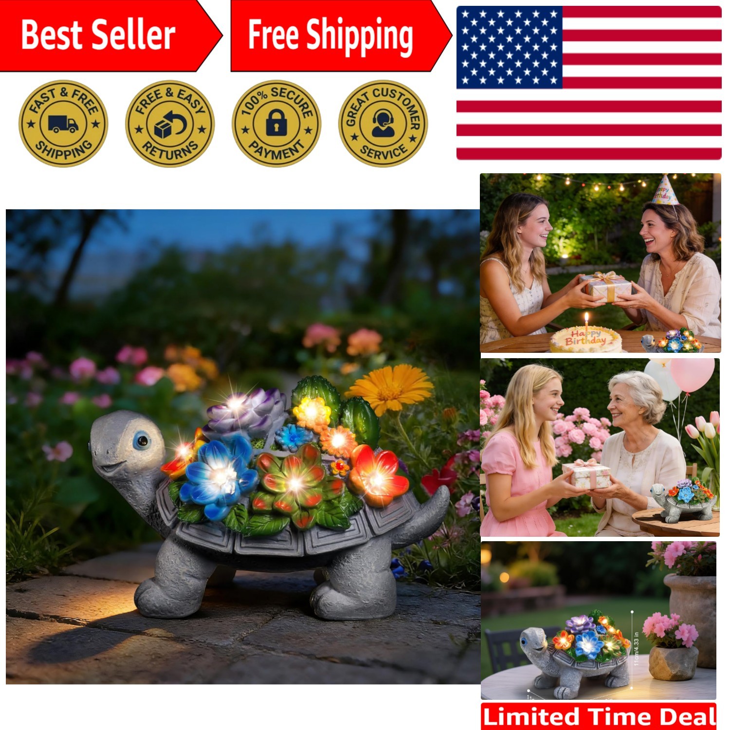 Delightful Solar Powered Turtle Statues for Outdoor Spaces – Weather-Resistant