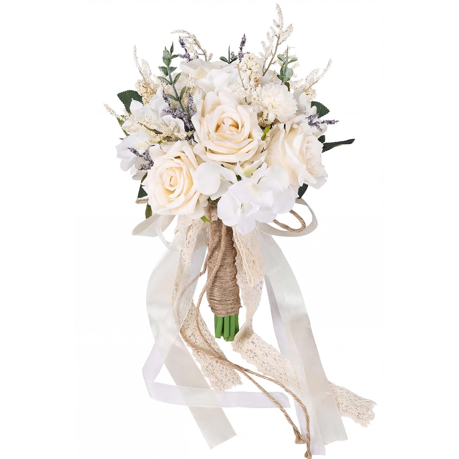 Wedding Bouquets for Bride Bridesmaid, White Champagne Artificial Roses Flowe…