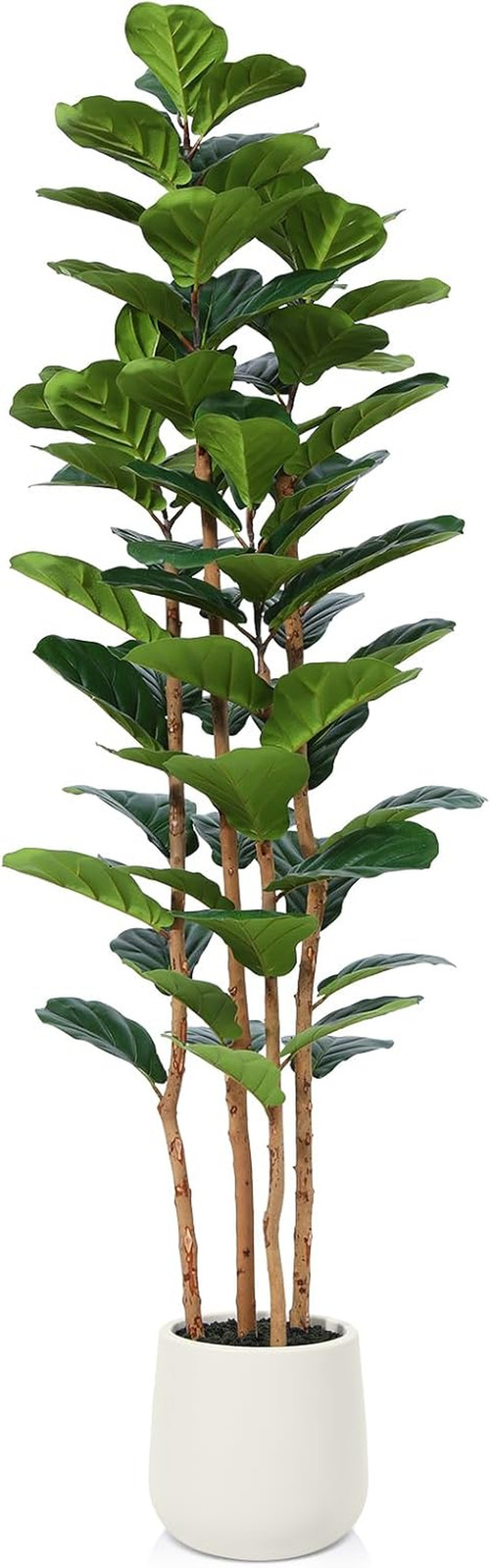 Artificial Fiddle Leaf Fig Tree with White Planter, 6Ft Tall Fake Tree with Natu