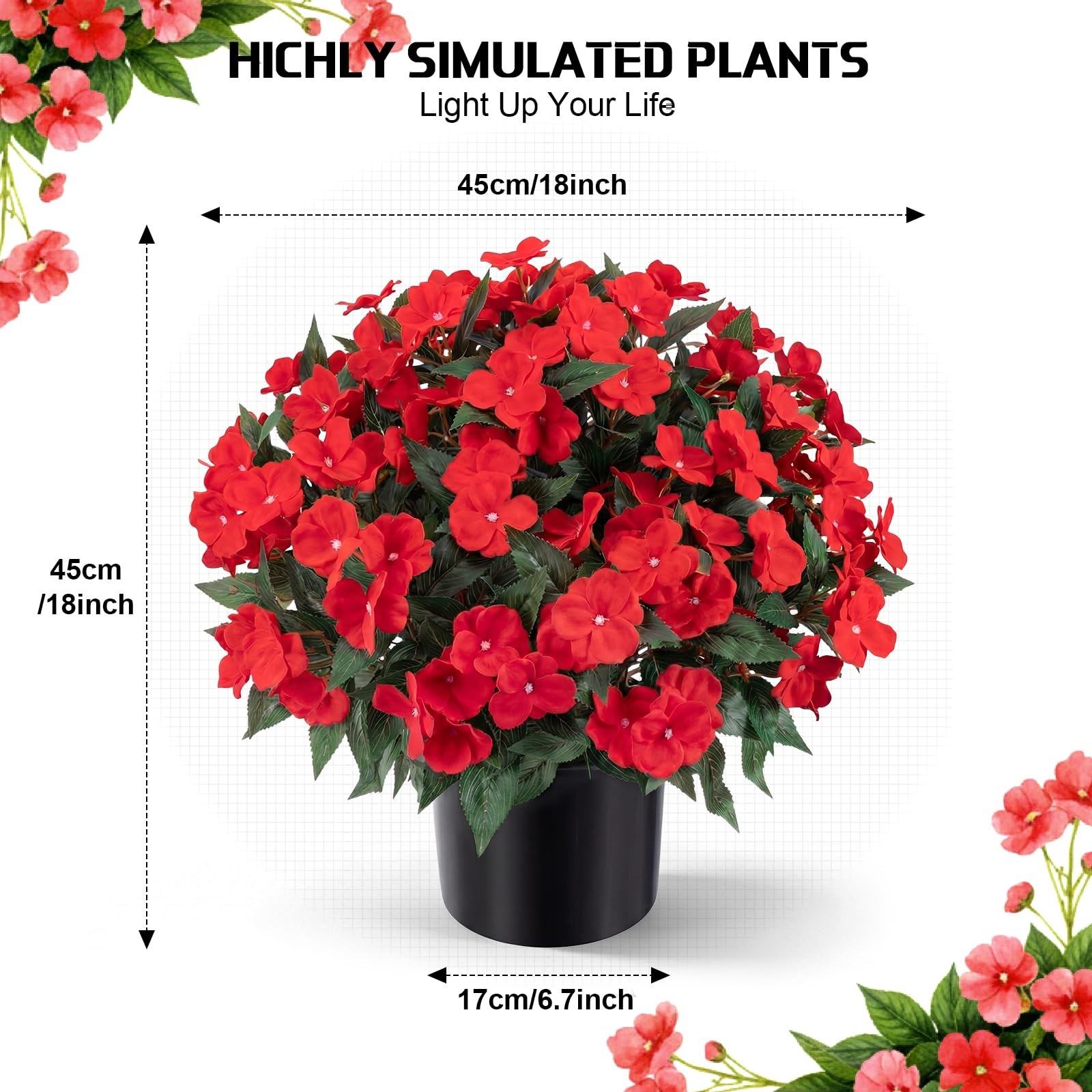 2 Set Potted Artificial Impatiens Topiary – Faux Silk Flower Potted Plants fo…