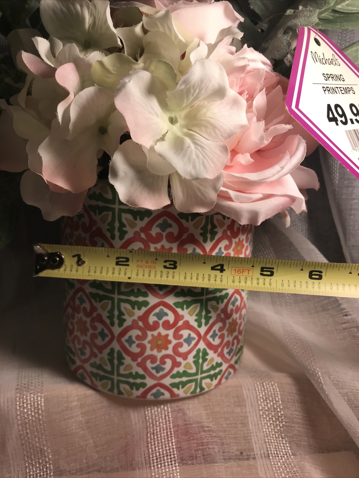 Faux Flower Centerpiece Ceramic Vase NWT Pink Cream Green Beautiful Floral Decor