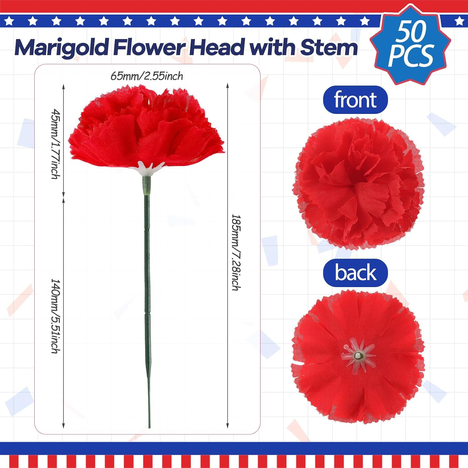 50 Pcs 4Th of July Marigold Flower Bulk Red White and Blue Flowers Memorial Day