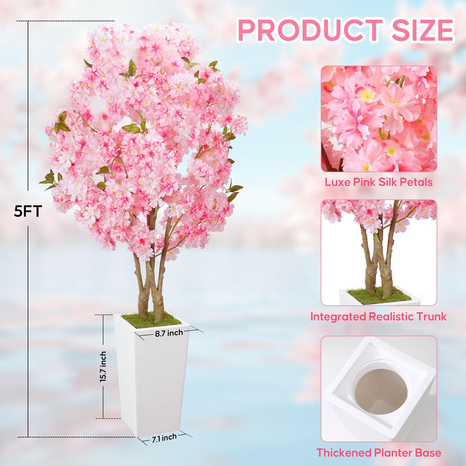 No-Splice Trunk Artificial Cherry Blossom Tree 5FT, Realistic Fake Tree Indoo…