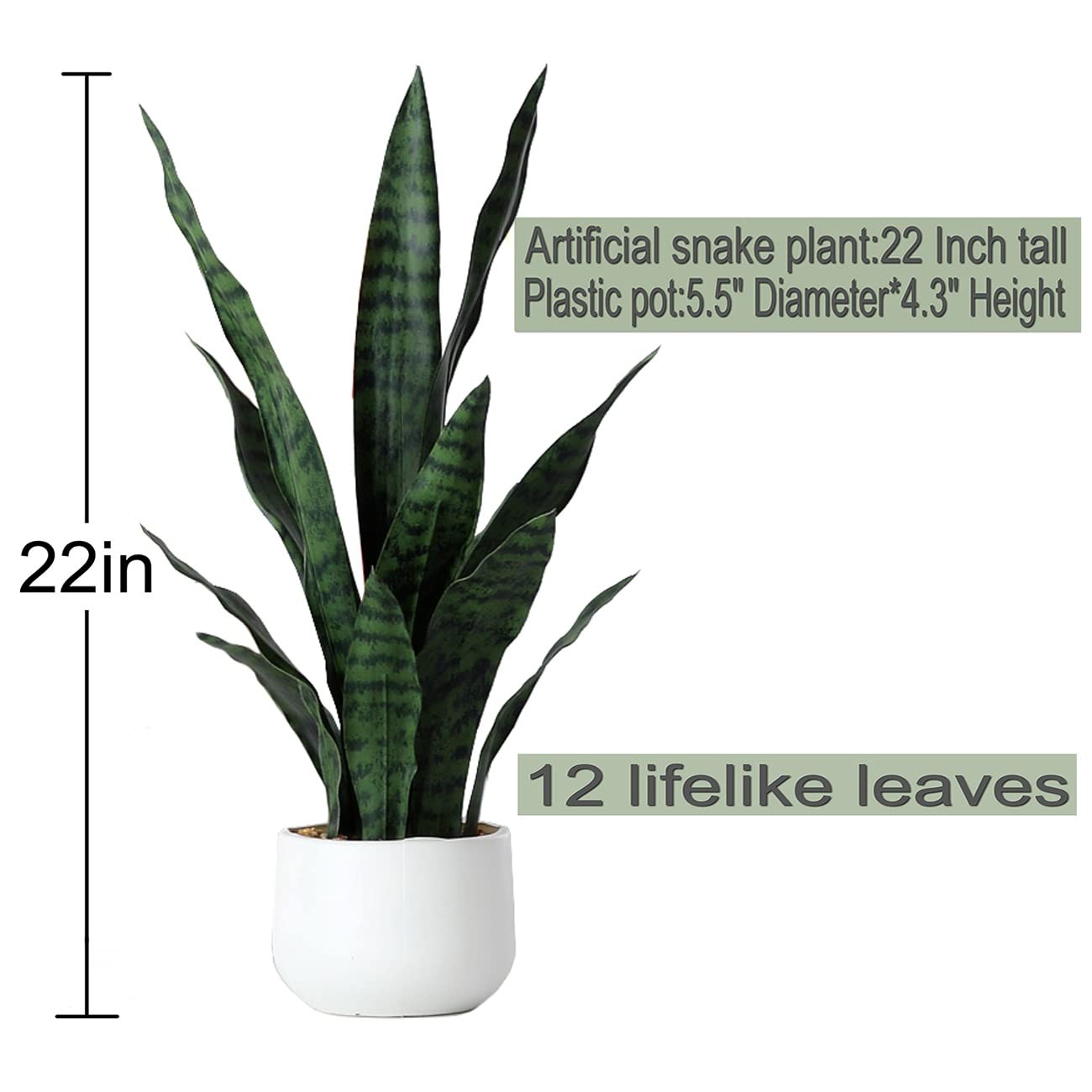 Beebel Artificial Snake Plant 22 Inch Fake Sansevieria Fake Agave Potted Plan…