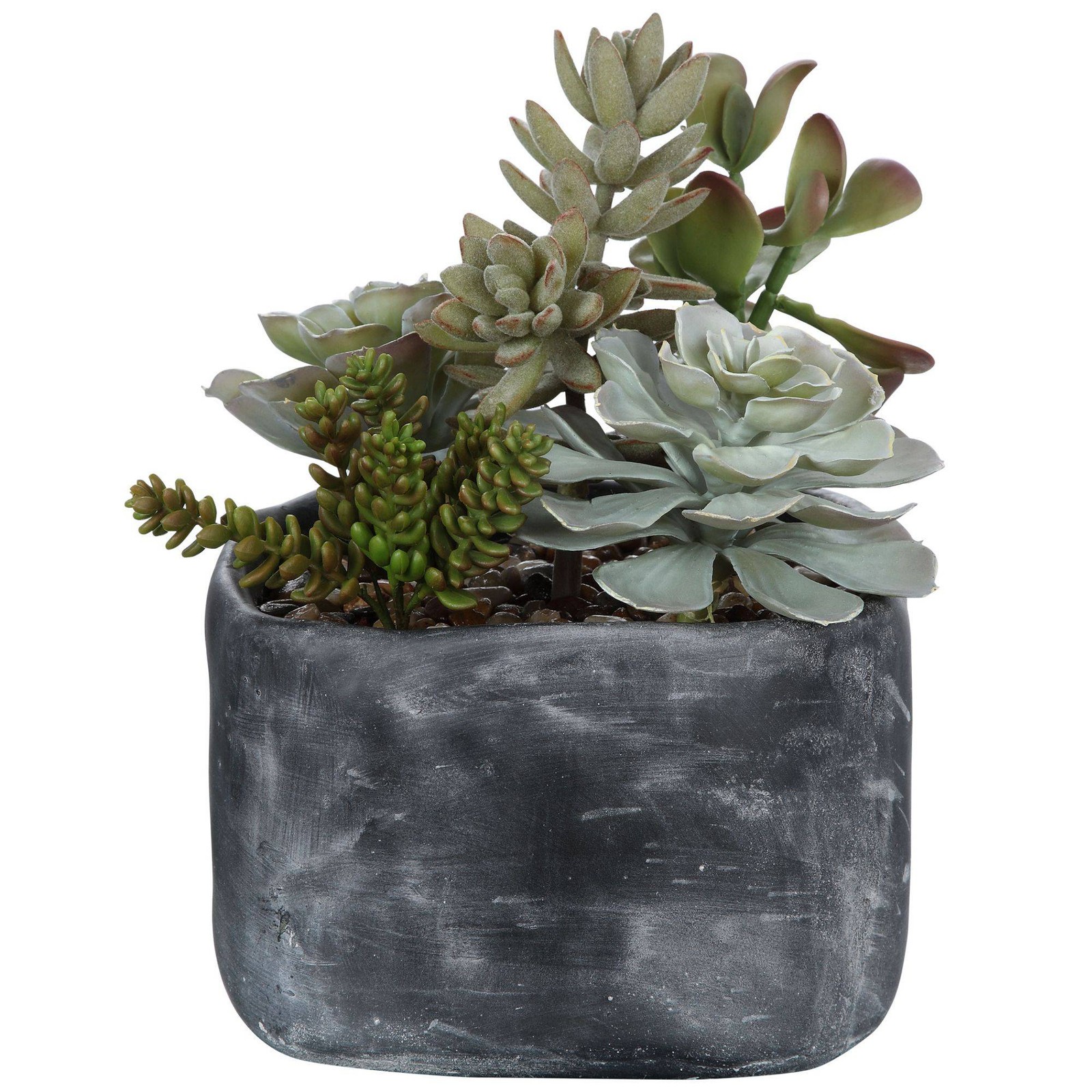 Potted Faux Artificial Plant Realistic Green Succulent in Gray Pot Home Decor