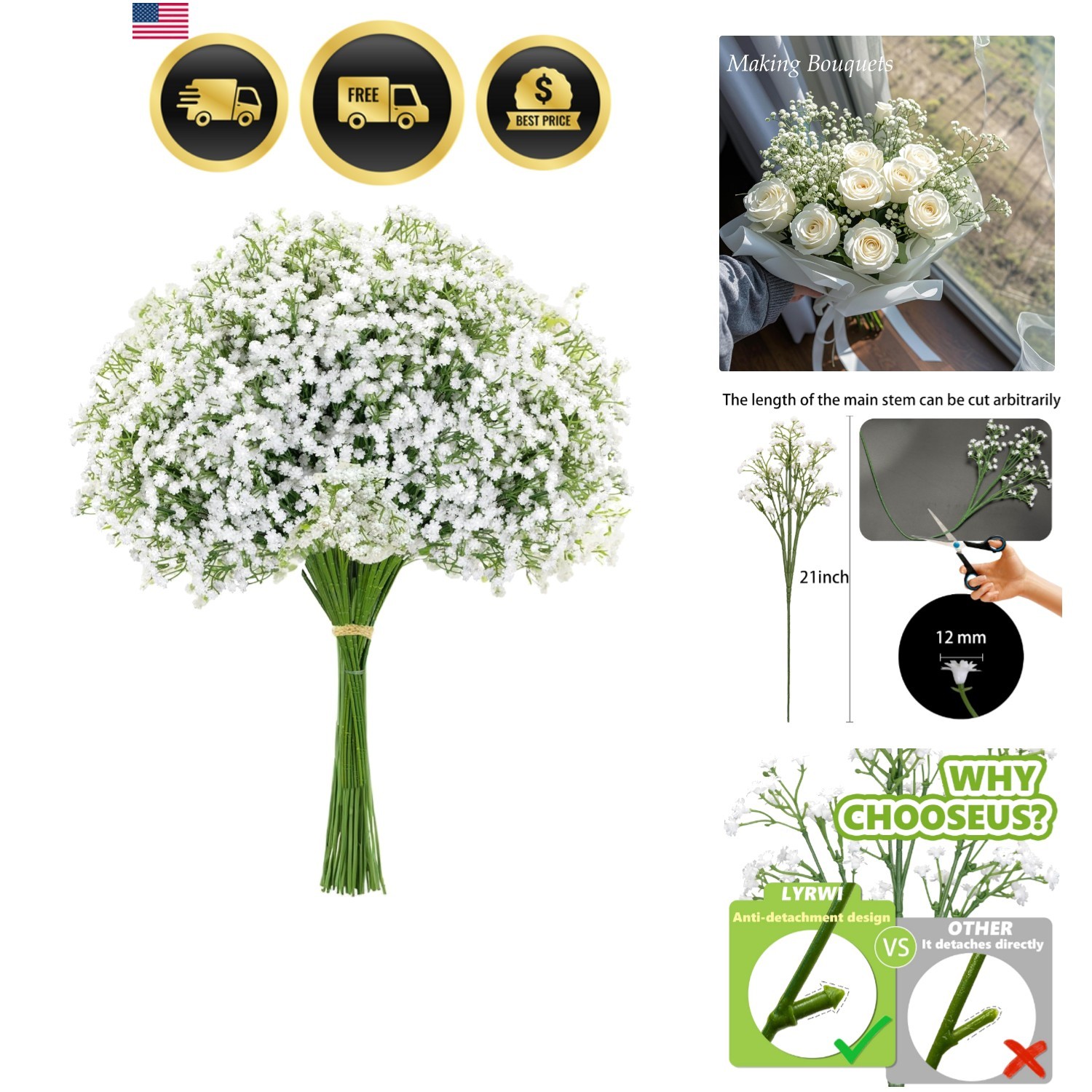 10PCS 21-inch Sturdy Artificial Baby’s Breath Flowers – Non-Shedding Design f…