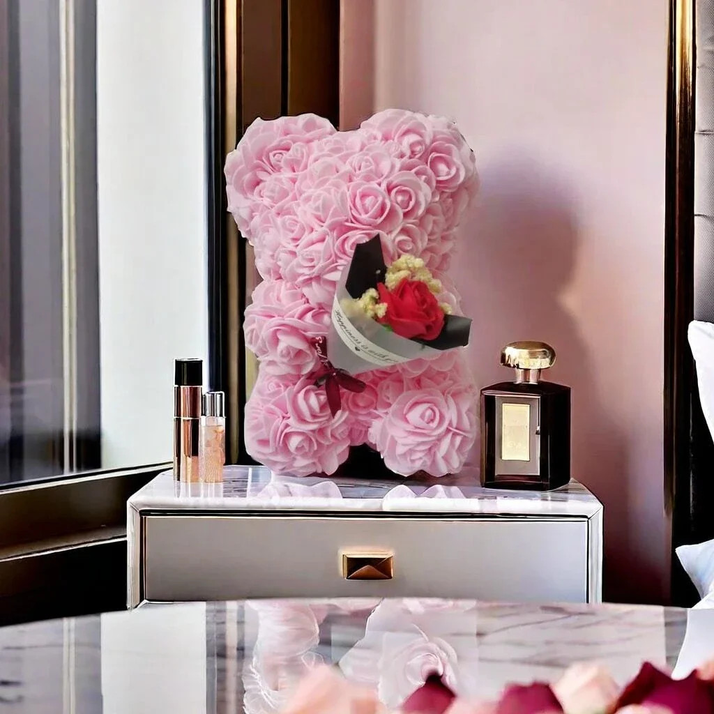 Foam rose teddy bear carry bouquet. Ideal for weddings, Mother’s Day, thank you