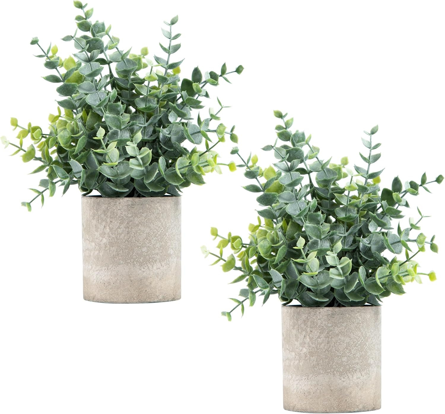 Coferset 2 Pack Small Fake Plants Eucalyptus Potted Artificial Plants for Shelf