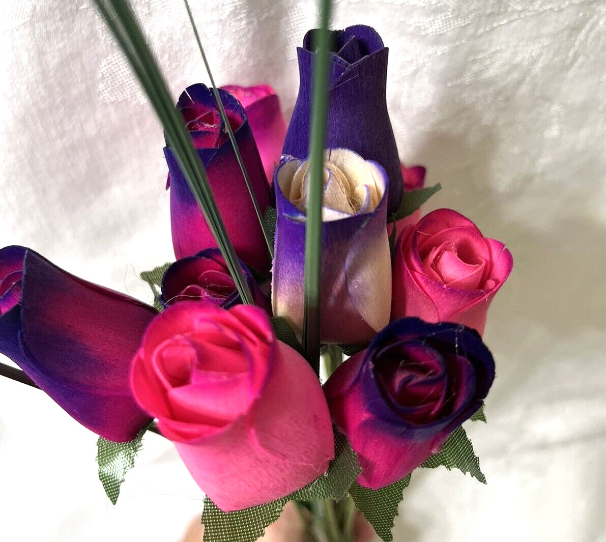 NEW Roses 1 Dozen Wood Forever Flowers Pink And Purple Hand Made