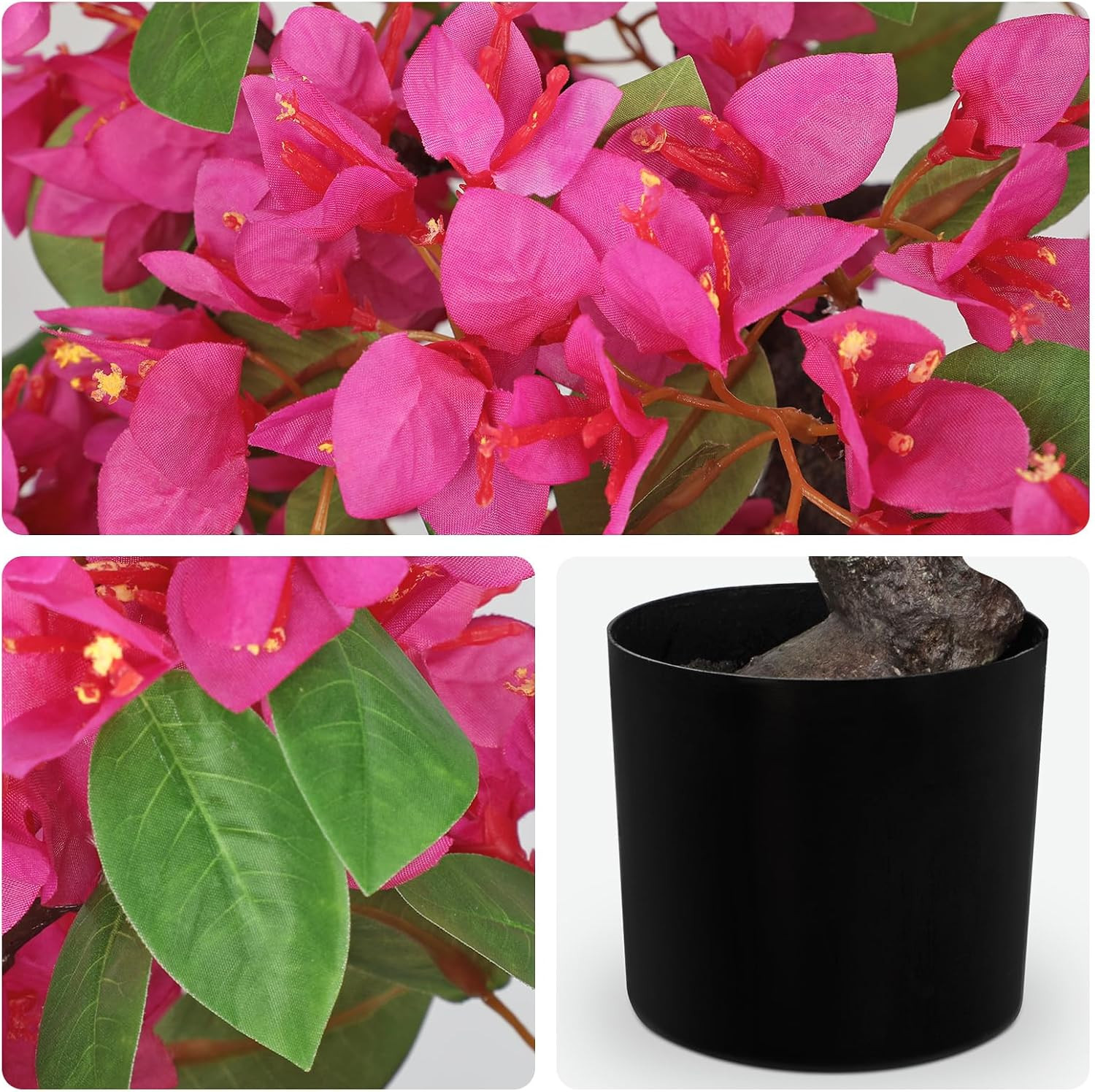 Hot Pink Artificial Bougainvillea Bonsai Tree in Black Pot for Home Decor