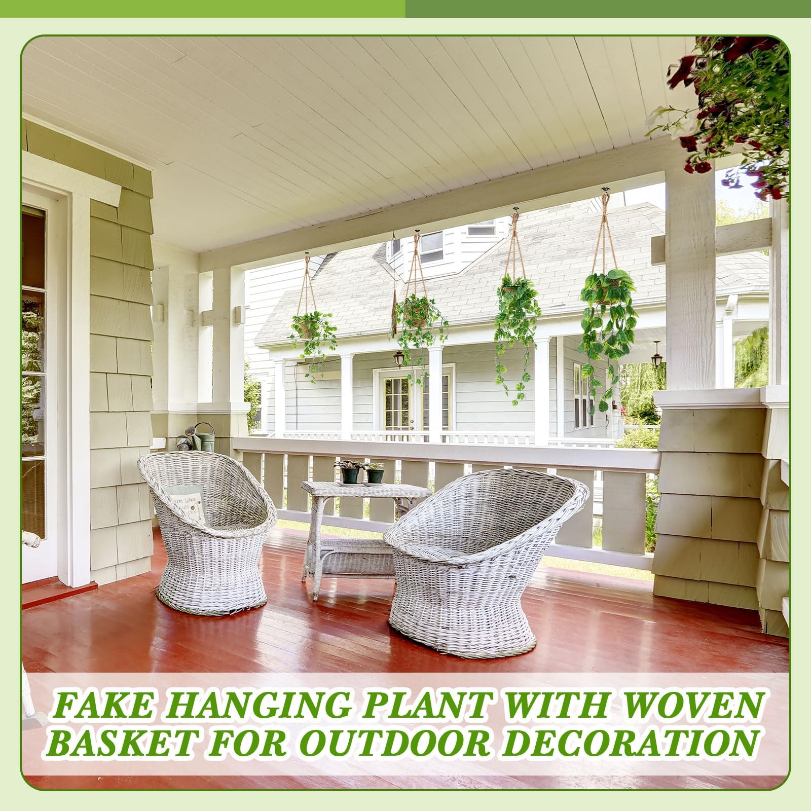 6 Set Mini Fake Hanging Plants with Woven Basket Boho Artificial Ivy Faux Vin…