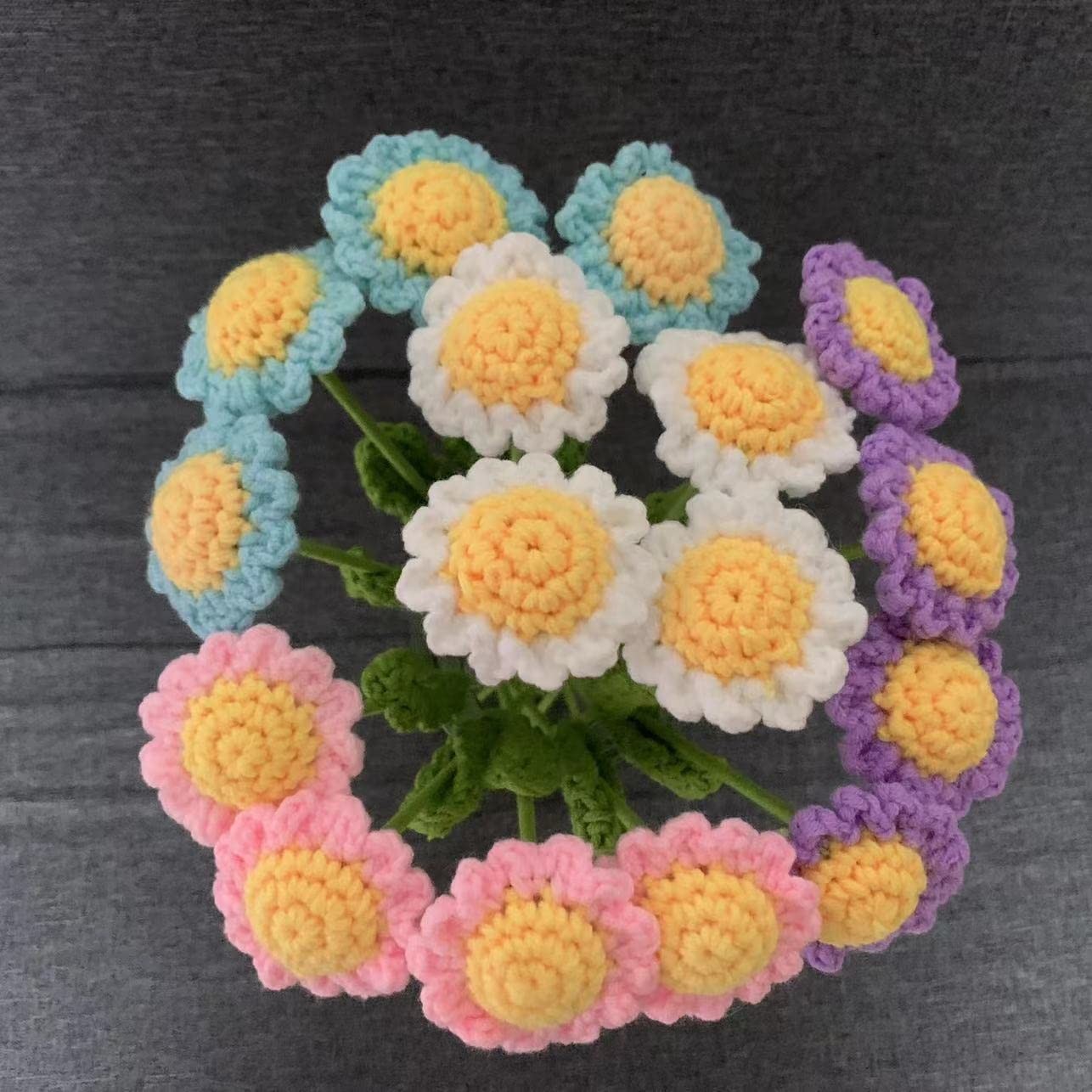 8 Pcs Hand Made Knitted Fake Sunflower Daisy Artificial Flowers Crochet