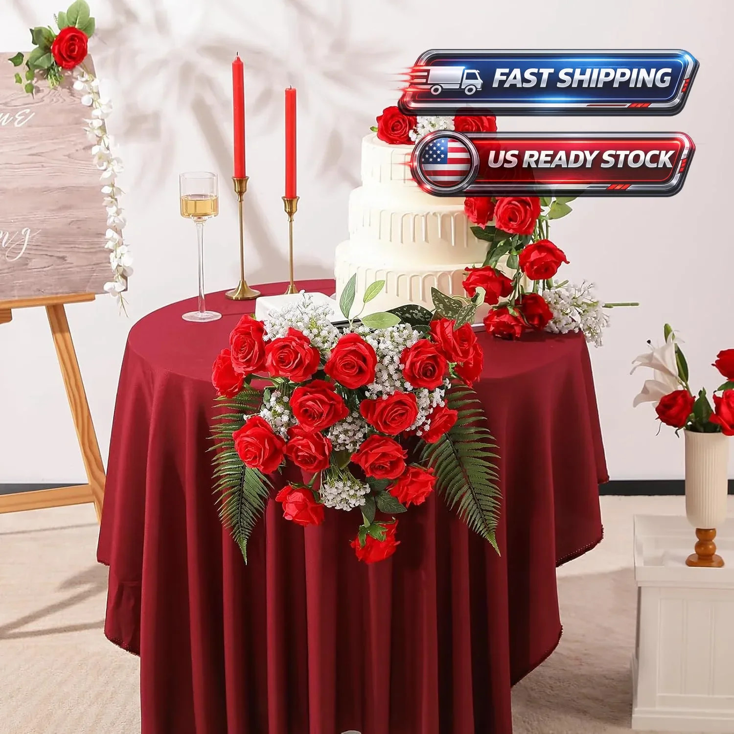 Bouquet Artificial Faux Silk Rose Flowers Wedding Party Events Decoration Xmas