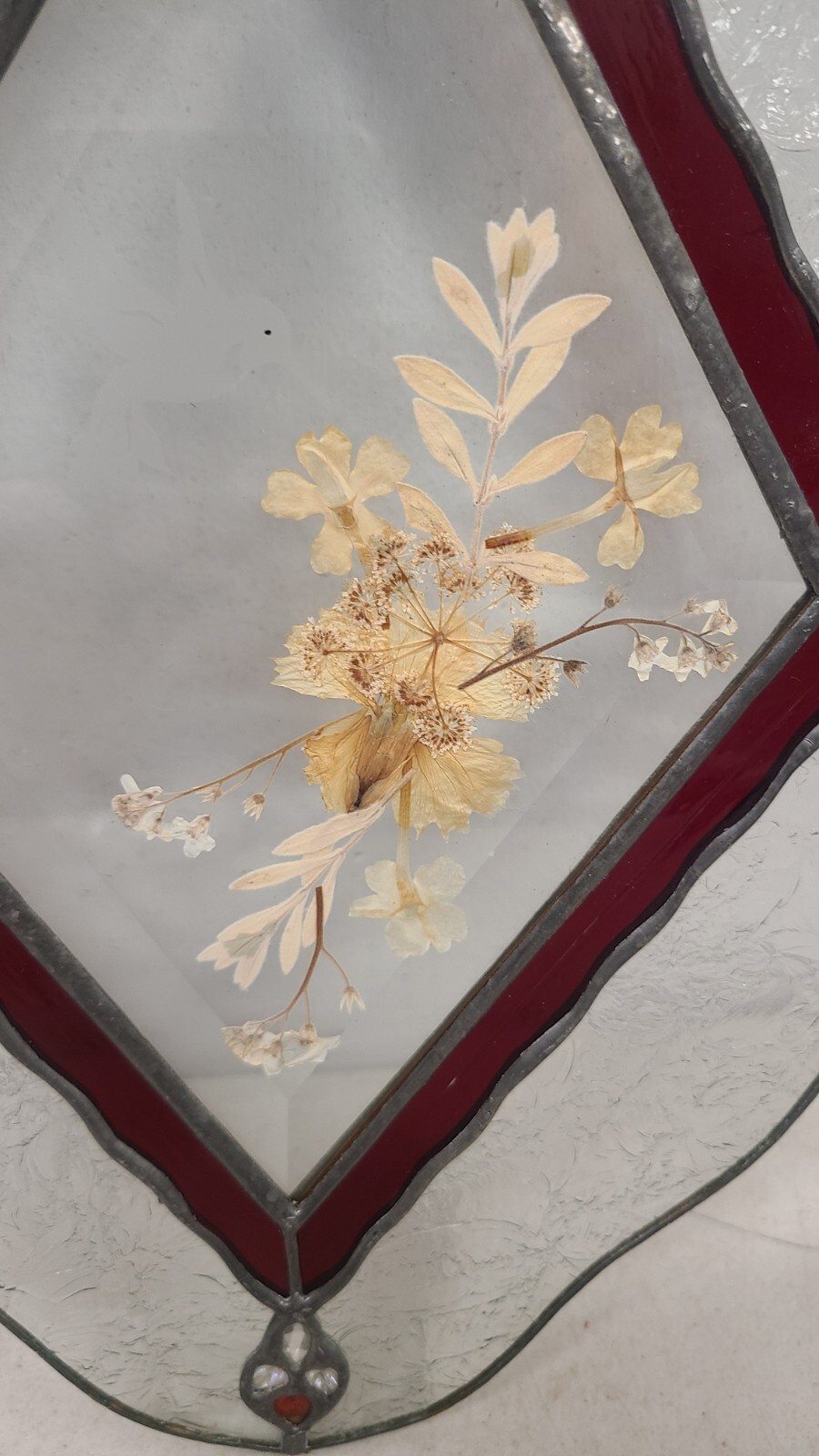 Pressed Dried Flowers Beveled Glass, Stained, Leaded Window Art Decor
