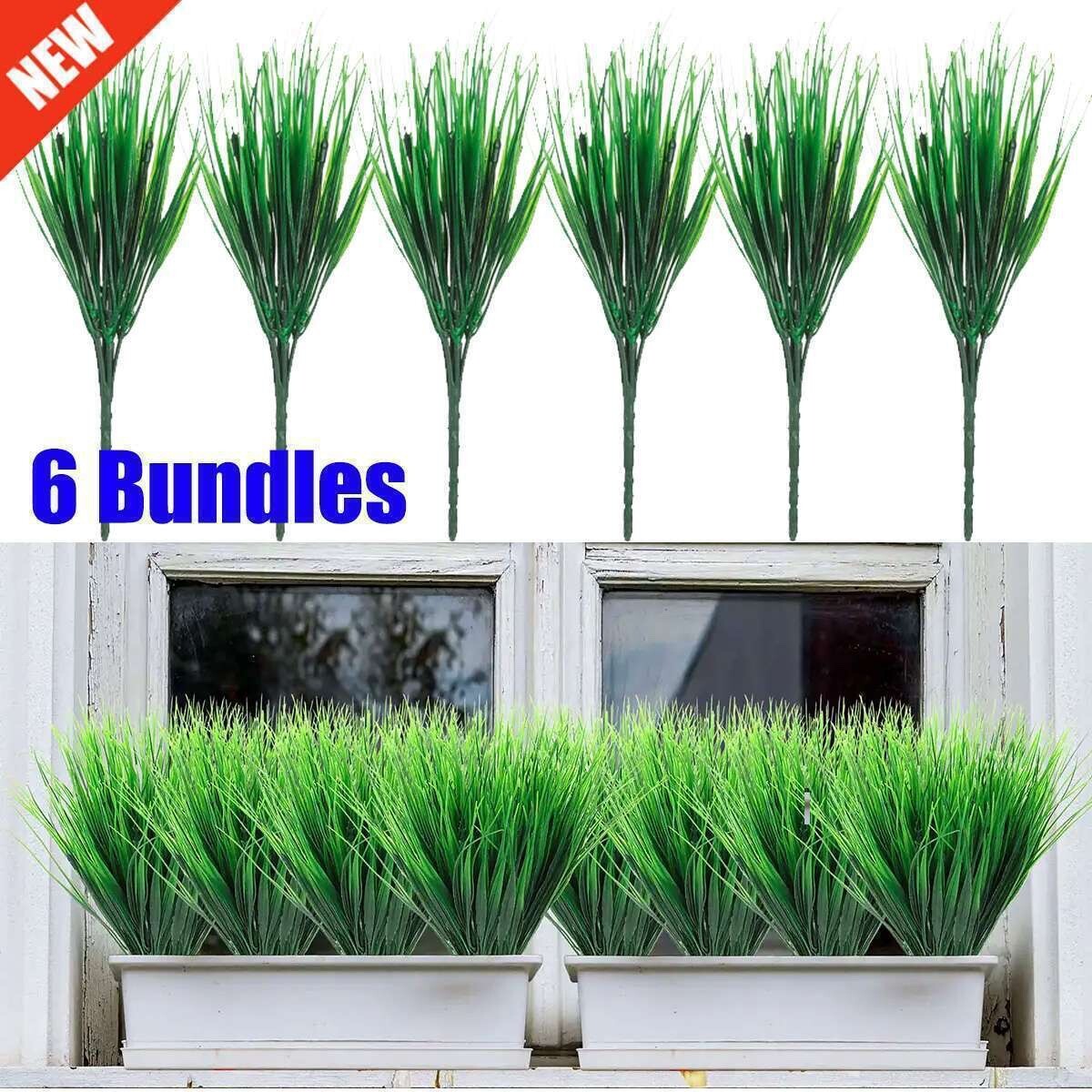 6Bundles Artificial Wheat Fake Tall Grass Outdoor Plants Greenery Flowers Leaves