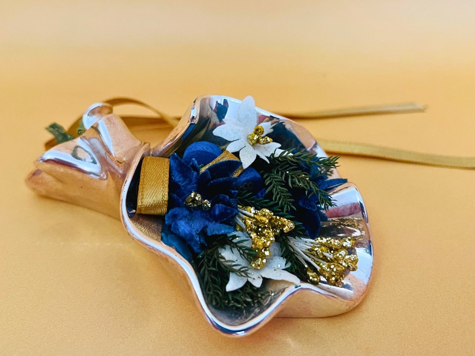 Jewelry Home Deco Vintage Italian ARDÈ Laminato AG Floral Jewel Preserved Flower