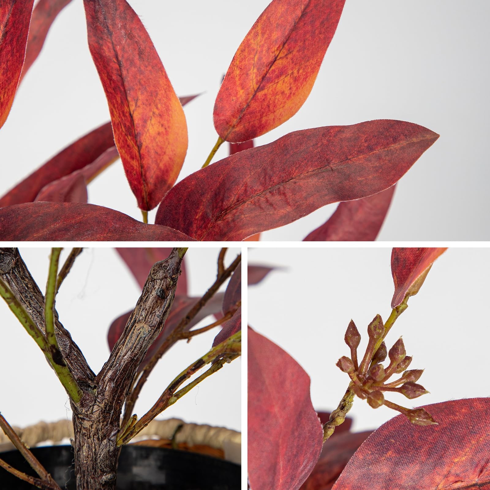 Fall Burgundy Artificial Potted Plant Black Pot 18.9 Inch Faux Eucalyptus