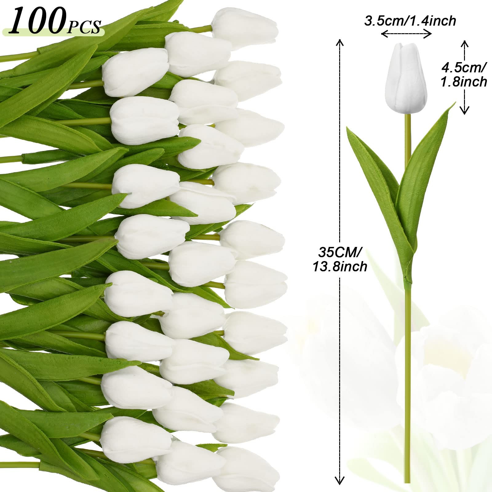 100pcs Artificial Tulip Flowers Fake PU Tulips Faux Latex Bouquet Flower Cent…