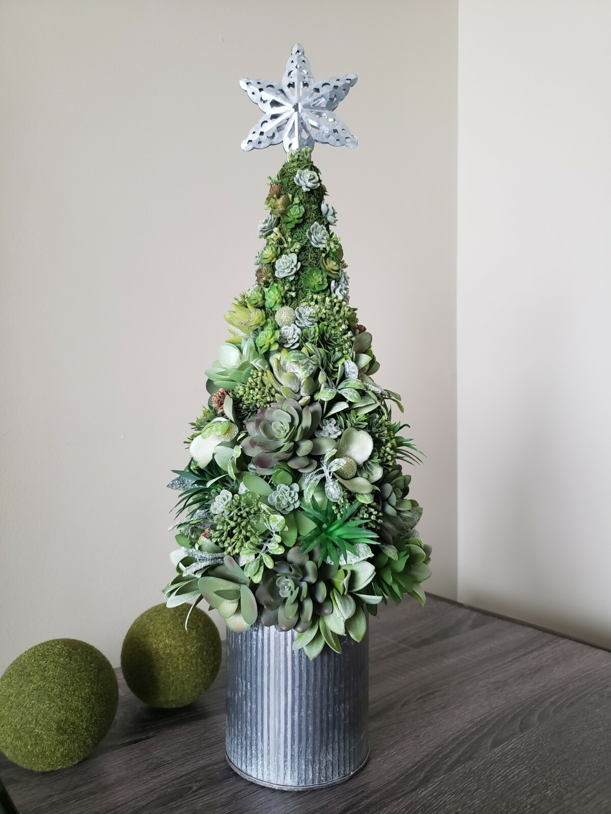 Christmas Rustic Faux Succulent Mini Tree 23″, Farmhouse Christmas Decor